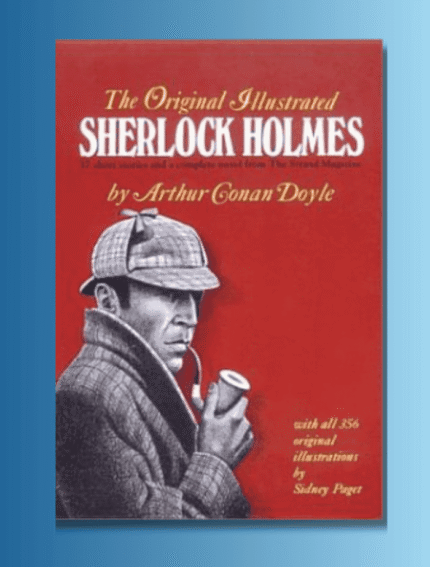 Sherlock Holmes illustrated book cover by Arthur Conan Doyle for classic mystery literature.